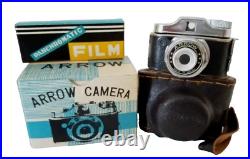 ARROW SUBMINIATURE Mini Toy Camera w Faux Film Rolls & Leather Case Vintage SPY