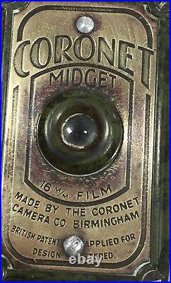 Antique Coronet Midget / Miniature 16MM Camera Olive Green / Bakelite / Art Deco