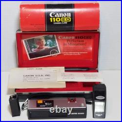 Canon 110-ED 110ED Film Camera 26mm f/2.0 withStorage Box, Flash, Extender Vtg Japan Canon 110-ED 110ED Film Camera 26mm f/2.0 withStorage Box, Flash, Extender Vtg Japan