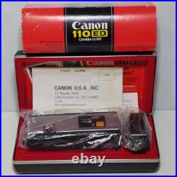 Canon 110-ED 110ED Film Camera 26mm f/2.0 withStorage Box, Flash, Extender Vtg Japan Canon 110-ED 110ED Film Camera 26mm f/2.0 withStorage Box, Flash, Extender Vtg Japan