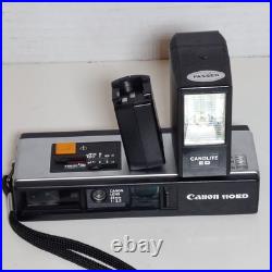 Canon 110-ED 110ED Film Camera 26mm f/2.0 withStorage Box, Flash, Extender Vtg Japan Canon 110-ED 110ED Film Camera 26mm f/2.0 withStorage Box, Flash, Extender Vtg Japan