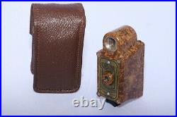 Coronet Midget 16mm compact bakelite collectible camera. Brown color with case