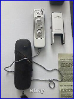 German Minox B Vintage Spy Camera Lot In Original Boxes Stand, Loupe, Flash