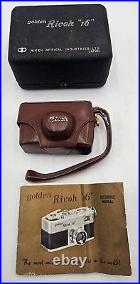 Golden Ricoh 16 Vintage Spy Film Camera 16mm Subminiature with original cases