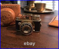 HIT Vintage Subminiature Spy Film Camera Japan Made Gold Color With Leather Case