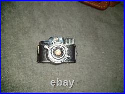 Hit Miniature Camera With Brown Leather Case Japan Vintage Mini
