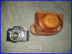 Hit Miniature Camera With Brown Leather Case Japan Vintage Mini