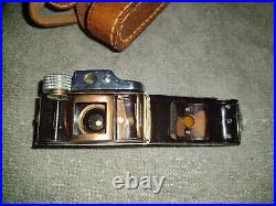 Hit Miniature Camera With Brown Leather Case Japan Vintage Mini