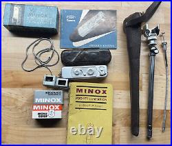 MINOX MODEL B VINTAGE CAMERA, CASE, CHAIN, MANUAL, FLASH, FILM And Tripod Withcase