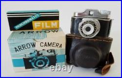 Mini Toy Camera ARROW SUBMINIATURE w Faux Film Rolls & Leather Case Vintage SPY