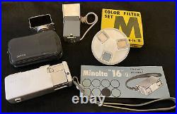 Minolta-16 II Vintage Spy Camera With Carrying Case, Filter Set, Flash & Clamp
