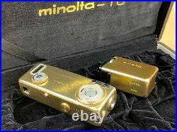 Minolta 16 MG Gold Camera Complete with Case & Flash Rare & Working