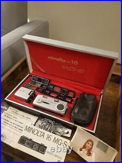 Minolta 16 MG-S Spy Camera Set Filters Flashgun Close Up Lenses Vintage RARE