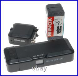 Minox EC black spy camera with flash accessory box and manual