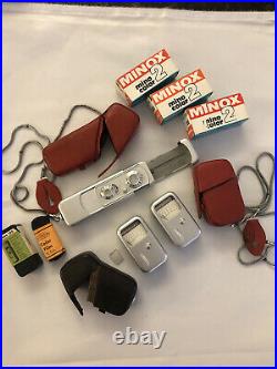 Minox III Vintage Spy Camera withChain Case + 2 Minox Wetzlar Light Meters + Film