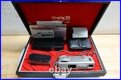 Nice Vintage Clean Minolta-16 MG Subminiature Film Camera With Flash & Case Japan