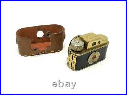 Rare HIT Vintage Subminiature Spy Film Camera Black & Gold Leather Sleeve Japan