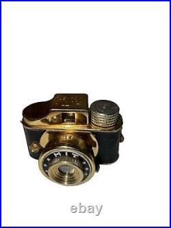 Rare HIT Vintage Subminiature Spy Film Camera Black & Gold Leather Sleeve Japan