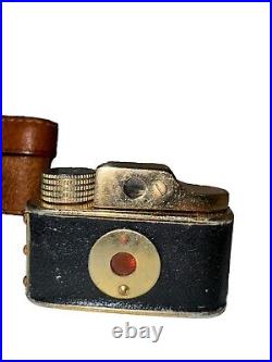 Rare HIT Vintage Subminiature Spy Film Camera Black & Gold Leather Sleeve Japan