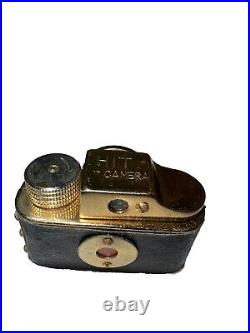 Rare HIT Vintage Subminiature Spy Film Camera Black & Gold Leather Sleeve Japan