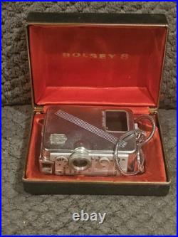 VINTAGE 1956 SUBMINIATURE BOLSEY 8 SINGLE 8MM MOVIE CAMERA & CASE & Strap works