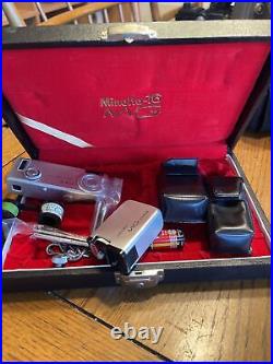 VINTAGE Gold MINOLTA-16 MG CAMERA With FLASH, LEATHER CASES and BOX