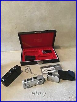VINTAGE MINOLTA-16 MG CAMERA With FLASH, LEATHER CASES and BOX with Owner's Manual