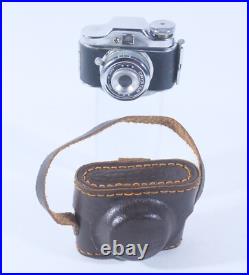 VTG Crown Hit Type Mini Spy Camera Silver Tone With Leather Case Made In Japan