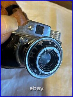 VTG Crown Hit Type Mini Spy Camera Silver Tone With Leather Case Made In Japan