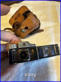 VTG Crown Hit Type Mini Spy Camera Silver Tone With Leather Case Made In Japan