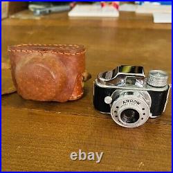 Vintage 1950 Arrow Miniature Spy Camera With Brown Leather Case Made In Japan