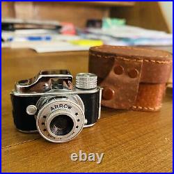 Vintage 1950 Arrow Miniature Spy Camera With Brown Leather Case Made In Japan