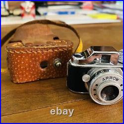 Vintage 1950 Arrow Miniature Spy Camera With Brown Leather Case Made In Japan