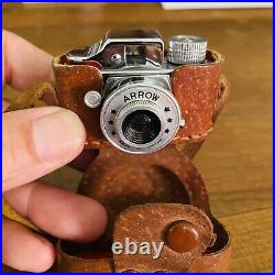 Vintage 1950 Arrow Miniature Spy Camera With Brown Leather Case Made In Japan