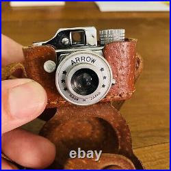 Vintage 1950 Arrow Miniature Spy Camera With Brown Leather Case Made In Japan