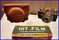 Vintage 1950's HIT Miniature Spy Camera brass with Leather Case Japan w. Film