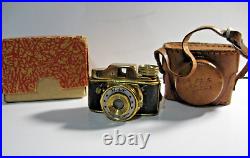 Vintage 1960s HIT Camera, Subminiature Analog Camera, Gold Brass w Leather Case