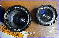 Vintage Asahi Pentax Auto 110 Camera System with 3 Lenses, Flash, Winder & Case
