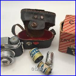 Vintage CRYSTAR CAMERA Mini Spy Camera with Original Leather Case 1960s 3roll Fi