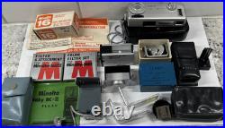 Vintage LOT Minolta 16 MG Camera -Filters, Flash, Baby BC- III Flash Many Access