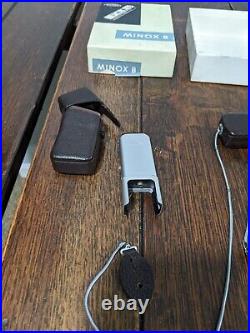 Vintage MINOX B Mini SIlver Spy Camera With Leather Case Chain Original Box