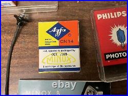 Vintage MINOX B Spy Camera BUNDLE Book Leather Cases NEW FILM/FLASHES Germany