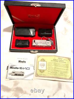 Vintage Minolta 16MG-S Miniature Spy Film Camera withFlash, Case, Manual, Accessories