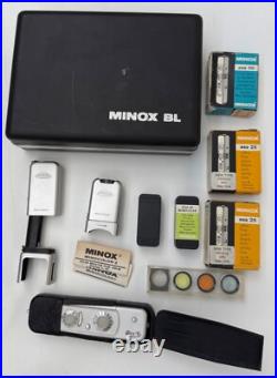 Vintage Minox BL Camera Lot Case, Expired Film, Filters, Flash (Untested)