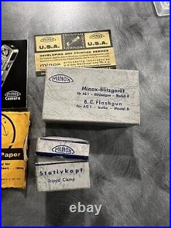Vintage Minox B Miniature Spy Camera Lot with Manual FlashGun Chain & More Germany