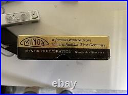 Vintage Minox B Miniature Spy Camera Lot with Manual Flash Bulb Chain Box Germany