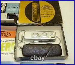 Vintage Minox B Miniature Spy Camera Lot with Manual Flash Magnifier Boxes Germany