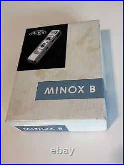 Vintage Minox B Spy Camera with Chain, Cases, and Flash Attachment in box