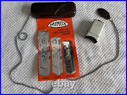 Vintage Minox C Subminiature Spy Camera with Leather Case, Chain, Flash attach