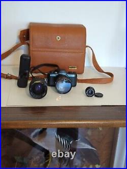 Vintage Pentax 110 auto system Camera with 3 lenses 7 Original leather Case
